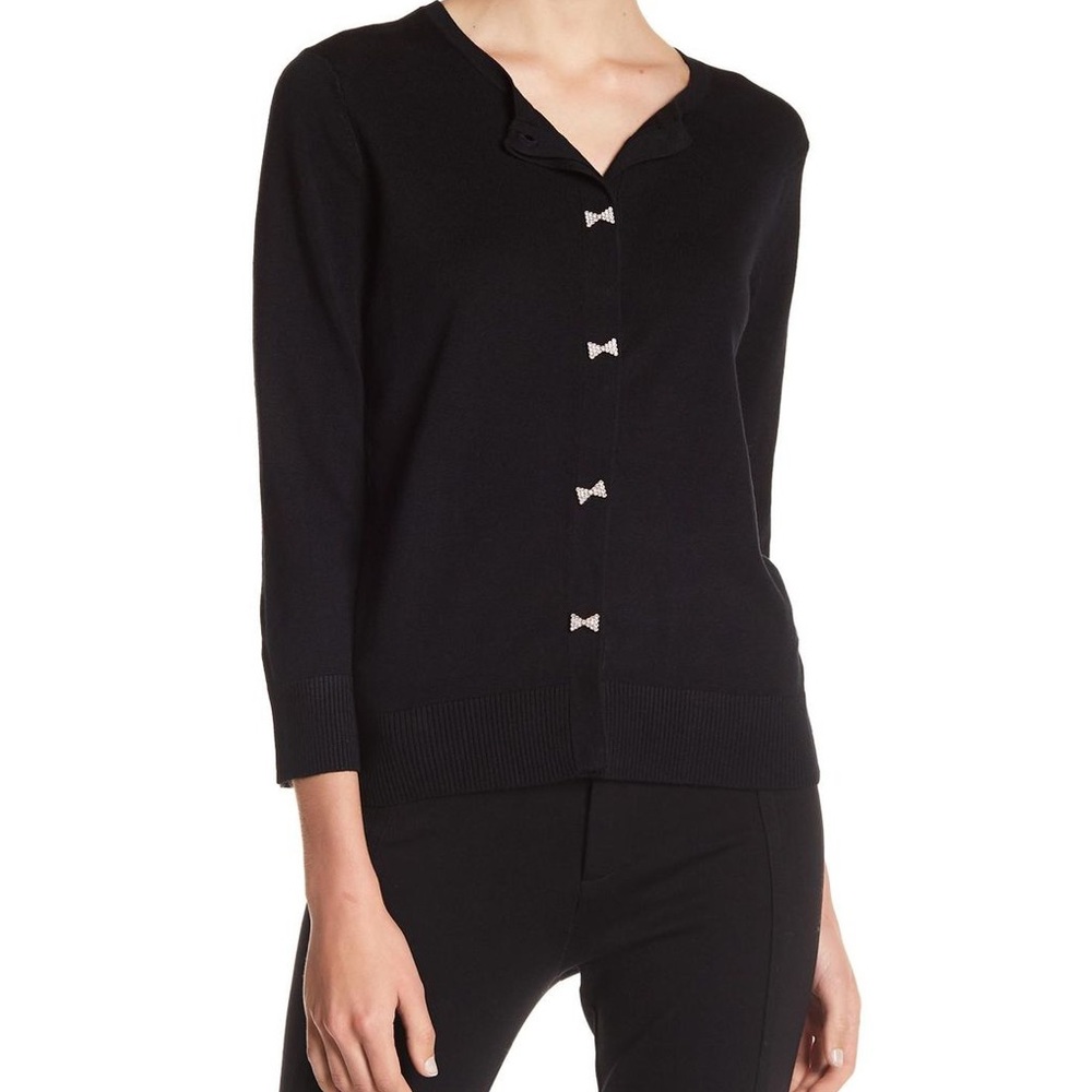 Cable & Gauge | Women's Black Bow Button Cardigan | Size XL